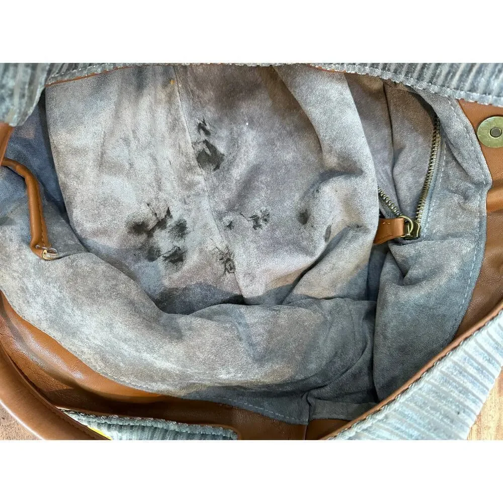 Anthropologie Women's Gray Corded Velvet Slouchy Tote Bag